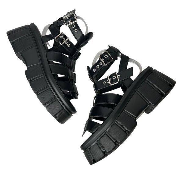 New Faux Leather Ankle Strap black buckle Chunky Platform fisherman sandals 8 - Picture 7 of 11